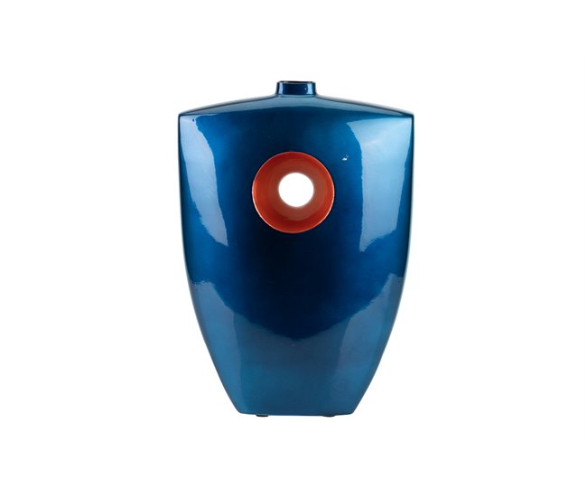Conforama Florero Ceramica Lacada Azul Naranja 27x12x38 Cm