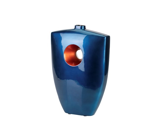 Conforama Florero Ceramica Lacada Azul Naranja 27x12x38 Cm