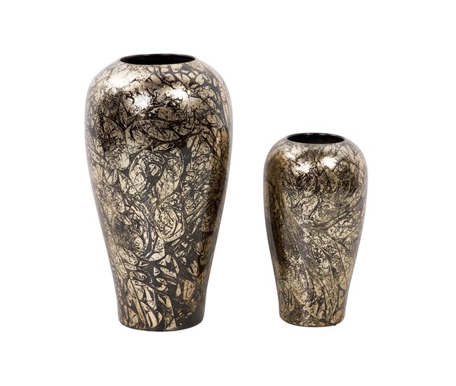 Conforama Florero Ceramica Lacada Dorado Negro 25x25x45 Cm