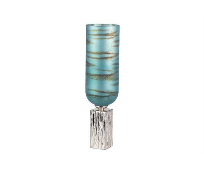 Conforama Florero Cristal Aluminio Azul Nickel 16x16x58 Cm
