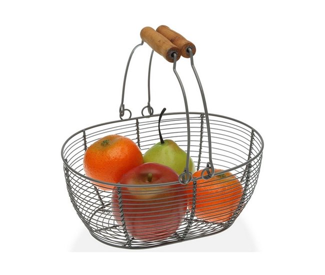 Conforama Frutero Versa Gris Ovalado Metal Madera Acero (18 X 9 5 X 23 5 Cm)