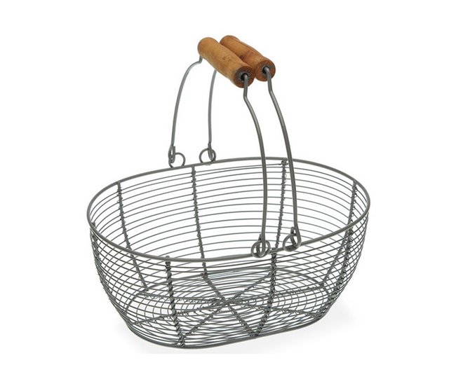 Conforama Frutero Versa Gris Ovalado Metal Madera Acero (18 x 9 5 x 23 5 cm)