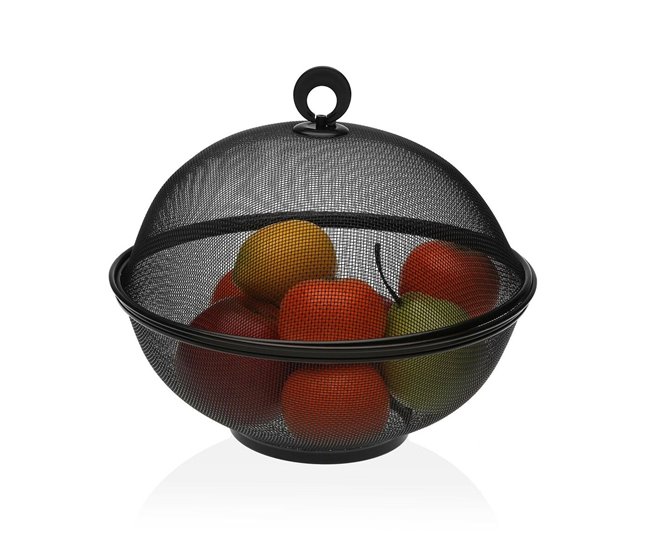Conforama Frutero Versa Negro Con Tapa Metal Acero (28 X 28 X 28 Cm)