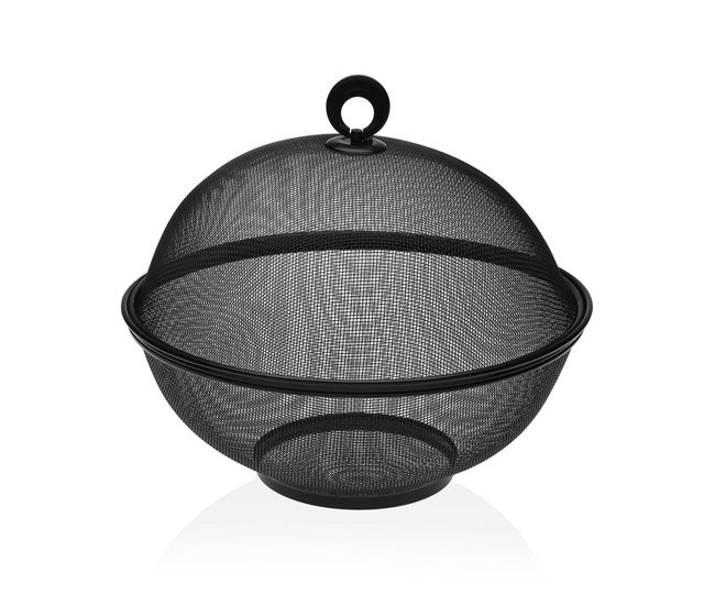 Conforama Frutero Versa Negro Con Tapa Metal Acero (28 x 28 x 28 cm)