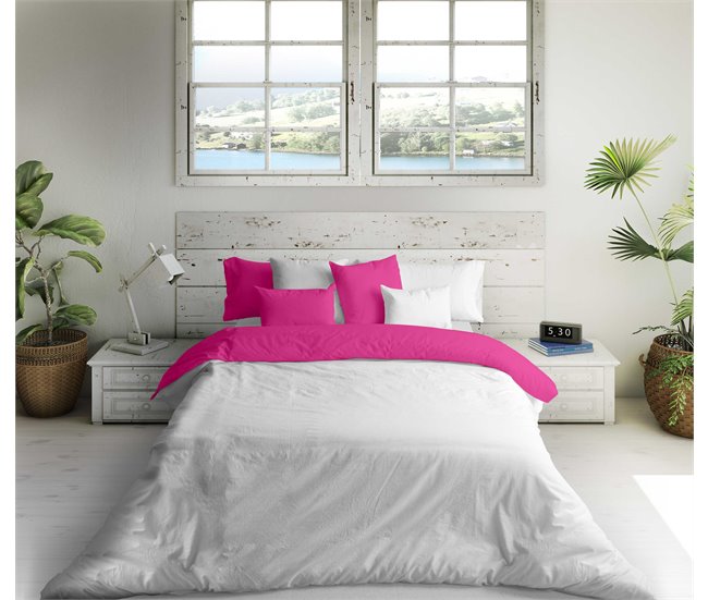 Conforama FUNDA NORDICA BICOLOR REVERSIBLE FUCSIA 43 / BLANCO CAMA 90