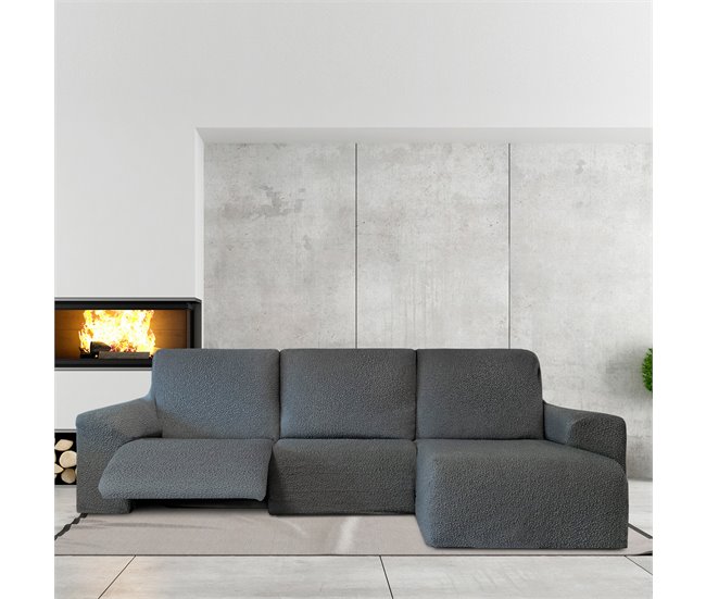 Conforama Funda Sofá Relax Bielastica Adaptable Chaise Longue Brazo Corto (250-360 Cm) Gris Oscuro