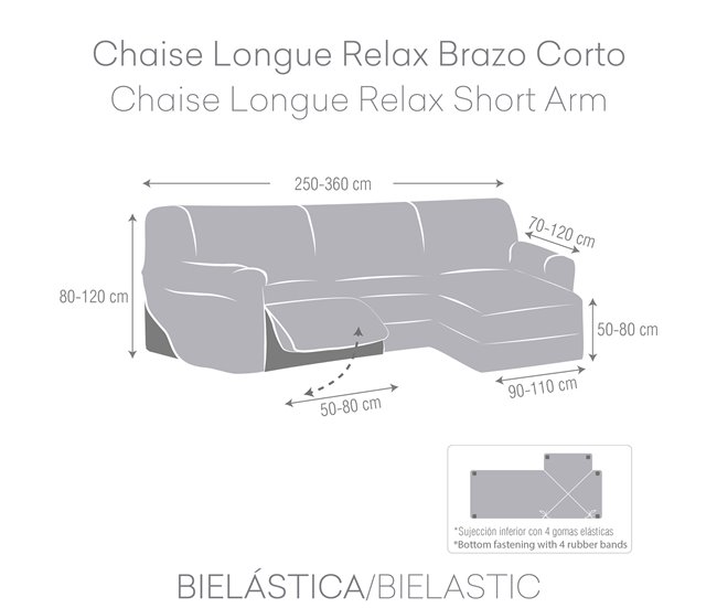 Conforama Funda Sofá Relax Bielastica Adaptable Chaise Longue Brazo Corto (250-360 Cm) Gris Oscuro