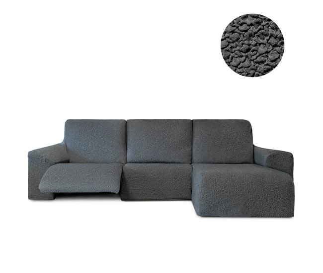 Conforama Funda Sofá Relax Bielastica Adaptable Chaise Longue Brazo Corto (250-360 cm) Gris Oscuro