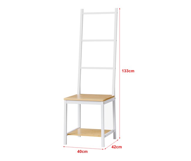 Conforama Galán De Noche Juuka Bambú Con 2 Estantes Y 3 Barras 133 X 40 X 42 Cm Blanco Natural [en.casa]