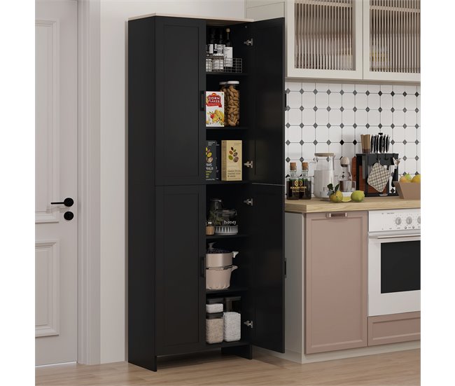 Conforama HOMCOM Alacena De Cocina Armario De Cocina Mueble Auxiliar De Cocina Con Puertas Y Estantes Ajustables Antivuelco Para Comedor Salón 60x30x170 5 Cm Negro