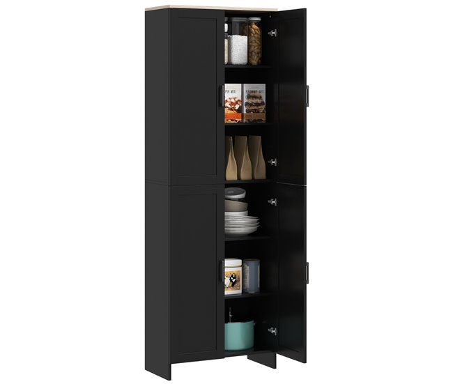 Conforama HOMCOM Alacena de Cocina Armario de Cocina Mueble Auxiliar de Cocina con Puertas y Estantes Ajustables Antivuelco para Comedor Salón 60x30x170 5 cm Negro