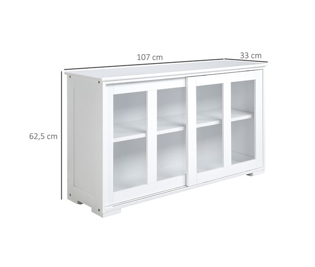 Conforama HOMCOM Aparador De Cocina Moderno Aparador Apilable Mueble Auxiliar De Cocina Con 2 Puertas Corredizas De Vidrio Y Estante Ajustable Para Salón Comedor 107x33x62 5 Cm Blanco