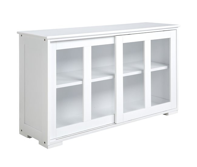 Conforama HOMCOM Aparador de Cocina Moderno Aparador Apilable Mueble Auxiliar de Cocina con 2 Puertas Corredizas de Vidrio y Estante Ajustable para Salón Comedor 107x33x62 5 cm Blanco