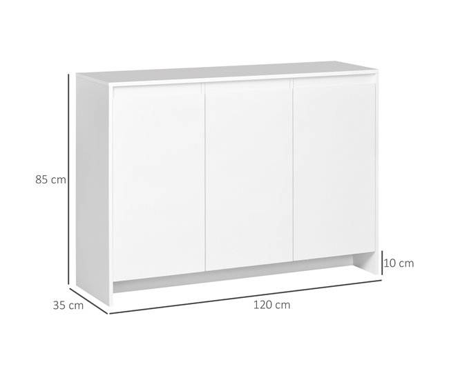 Conforama HOMCOM Aparador De Cocina Moderno Mueble Aparador Con 3 Puertas Estantes Ajustables Y Cierre Suave Soporte Para Televisores 120x35x85 Cm Blanco
