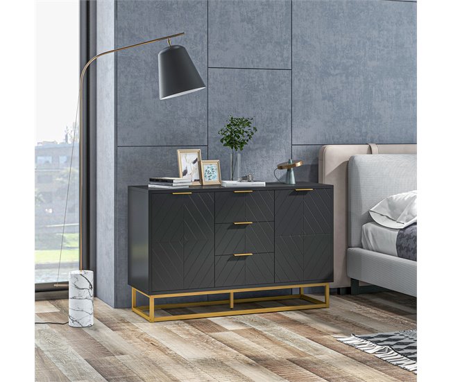 Conforama HOMCOM Aparador Moderno Aparador Para Salón Con 3 Cajones 2 Puertas Y Estante Ajustable Mueble Auxiliar Para Salón Antivuelco 120x40x76 Cm Negro