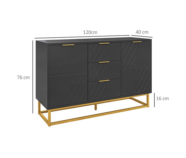 Conforama HOMCOM Aparador Moderno Aparador Para Salón Con 3 Cajones 2 Puertas Y Estante Ajustable Mueble Auxiliar Para Salón Antivuelco 120x40x76 Cm Negro