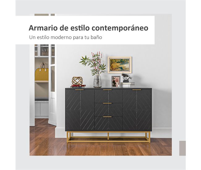 Conforama HOMCOM Aparador Moderno Aparador Para Salón Con 3 Cajones 2 Puertas Y Estante Ajustable Mueble Auxiliar Para Salón Antivuelco 120x40x76 Cm Negro