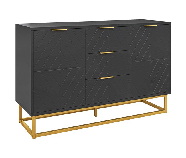 Conforama HOMCOM Aparador Moderno Aparador para Salón con 3 Cajones 2 Puertas y Estante Ajustable Mueble Auxiliar para Salón Antivuelco 120x40x76 cm Negro