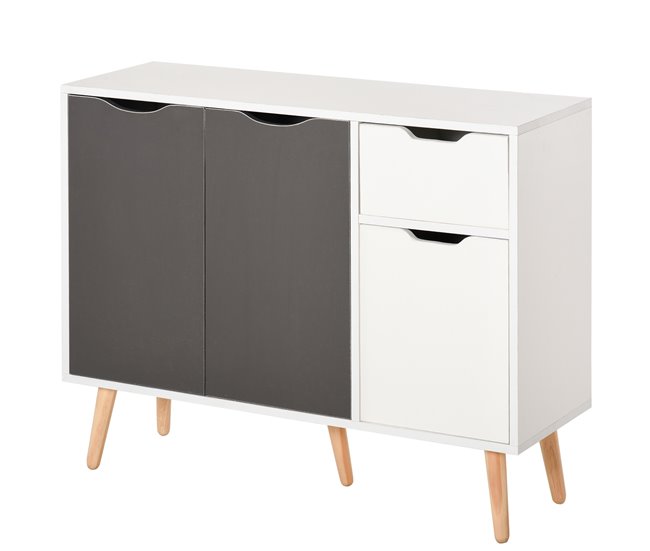 Conforama HOMCOM Aparador Moderno Aparador para Salón con 3 Puertas y Cajón Mueble Auxiliar para Salón Cocina Dormitorio 90x30x72 cm Blanco y Gris