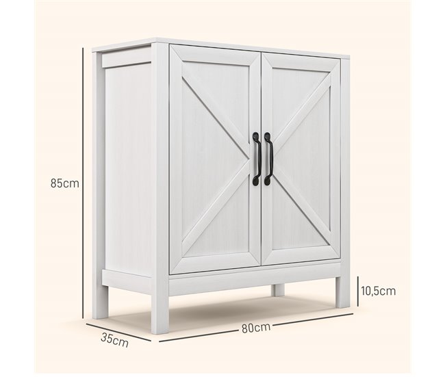 Conforama HOMCOM Aparador Para Salón Moderno Mueble De Salón Con Estante Ajustable Y Antivuelco Aparador Para Cocina Comedor Dormitorio Pasillo 80x35x85 Cm Blanco