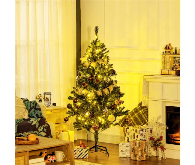 Conforama HOMCOM Árbol De Navidad Artificial 150 Cm Con 100 Luces LED Con 8 Modos De Iluminación Árbol De Navideño Con 472 Ramas Y 80 Decoraciones Árbol Automático Acero Ø91x150 Cm Verde