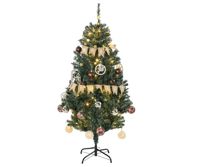Conforama HOMCOM Árbol de Navidad Artificial 150 cm con 100 Luces LED con 8 Modos de Iluminación Árbol de Navideño con 472 Ramas y 80 Decoraciones Árbol Automático Acero Ø91x150 cm Verde