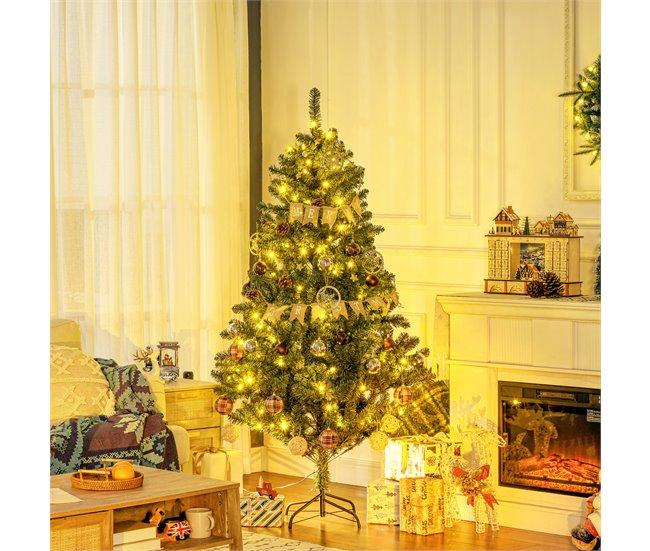 Conforama HOMCOM Árbol De Navidad Artificial 180 Cm Con 150 Luces LED Árbol Con 8 Modos De Iluminación De Navideño Con 650 Ramas Y 100 Decoraciones Árbol Automático Acero Ø106x180 Cm Verde