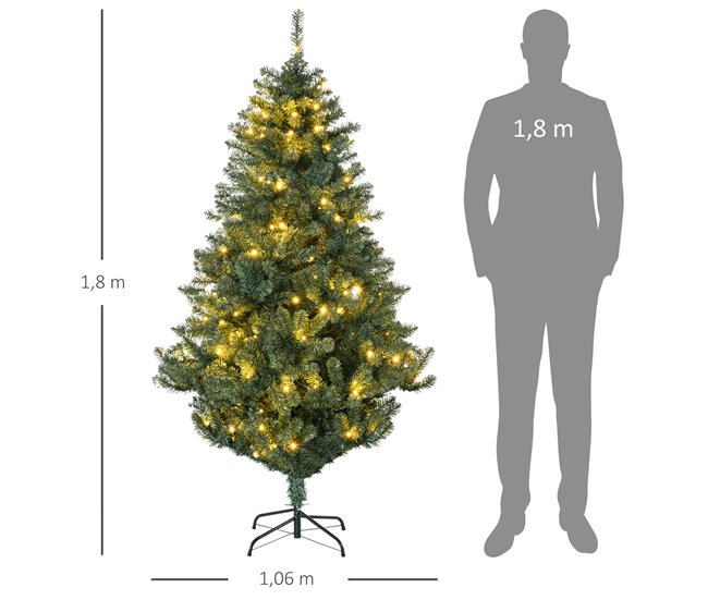 Conforama HOMCOM Árbol De Navidad Artificial 180 Cm Con 150 Luces LED Árbol Con 8 Modos De Iluminación De Navideño Con 650 Ramas Y 100 Decoraciones Árbol Automático Acero Ø106x180 Cm Verde