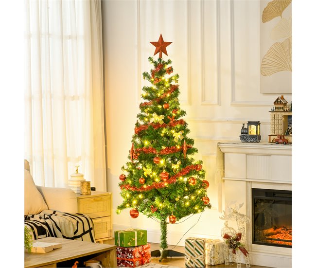 Conforama HOMCOM Árbol De Navidad Artificial 180 Cm Con 150 Luces LED Con 8 Modos De Iluminación Árbol De Navideño De 480 Ramas Con 100 Decoraciones Soporte De Acero Ø86x180 Cm Verde