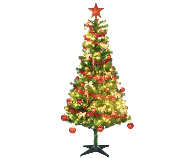 Conforama HOMCOM Árbol de Navidad Artificial 180 cm con 150 Luces LED con 8 Modos de Iluminación Árbol de Navideño de 480 Ramas con 100 Decoraciones Soporte de Acero Ø86x180 cm Verde