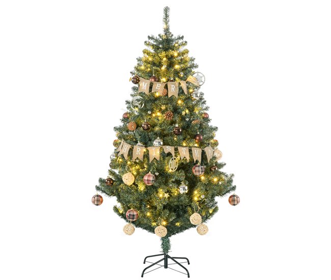 Conforama HOMCOM Árbol de Navidad Artificial 180 cm con 150 Luces LED Árbol con 8 Modos de Iluminación de Navideño con 650 Ramas y 100 Decoraciones Árbol Automático Acero Ø106x180 cm Verde