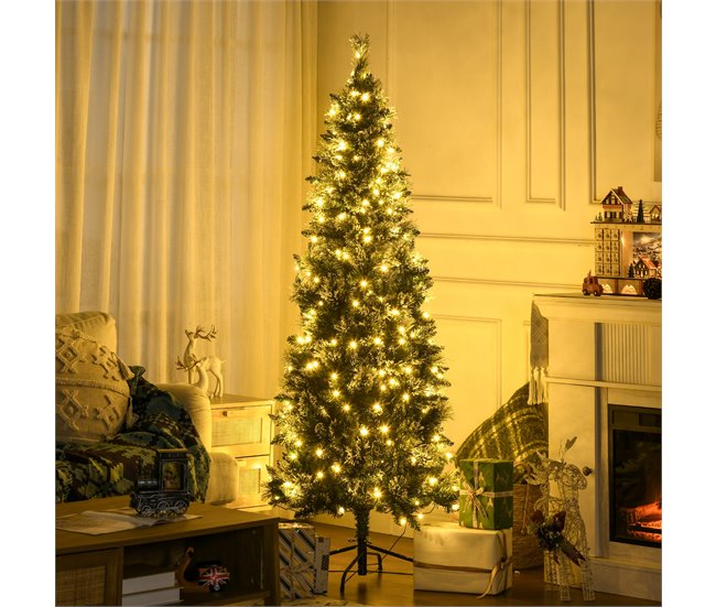 Conforama HOMCOM Árbol De Navidad Artificial 180 Cm Con 240 Luces LED Árbol De Navideño De 618 Ramas Árbol Con Soporte De Acero Forma De Lápiz Ø68x180 Cm Verde