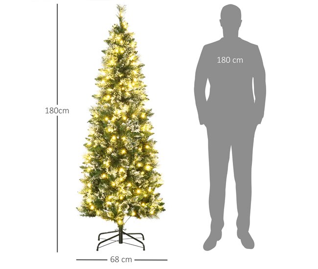 Conforama HOMCOM Árbol De Navidad Artificial 180 Cm Con 240 Luces LED Árbol De Navideño De 618 Ramas Árbol Con Soporte De Acero Forma De Lápiz Ø68x180 Cm Verde