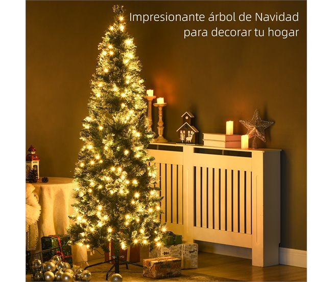 Conforama HOMCOM Árbol De Navidad Artificial 180 Cm Con 240 Luces LED Árbol De Navideño De 618 Ramas Árbol Con Soporte De Acero Forma De Lápiz Ø68x180 Cm Verde