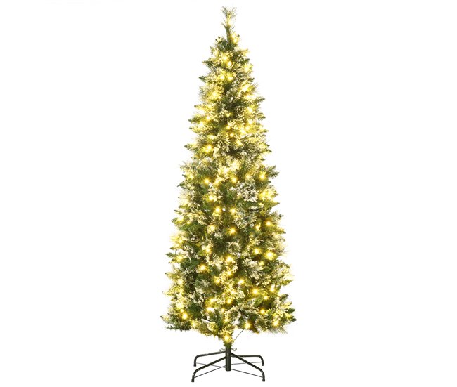 Conforama HOMCOM Árbol de Navidad Artificial 180 cm con 240 Luces LED Árbol de Navideño de 618 Ramas Árbol con Soporte de Acero Forma de Lápiz Ø68x180 cm Verde