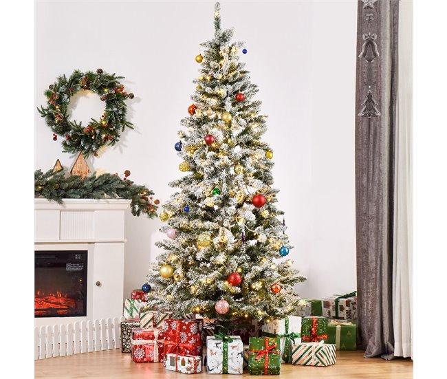 Conforama HOMCOM Árbol De Navidad Artificial Con 250 Luces LED 210 Cm Árbol Nevado Con 829 Ramas Y Base Plegable De Metal Decoración Navideña Para Interiores Ø112x210 Cm Verde