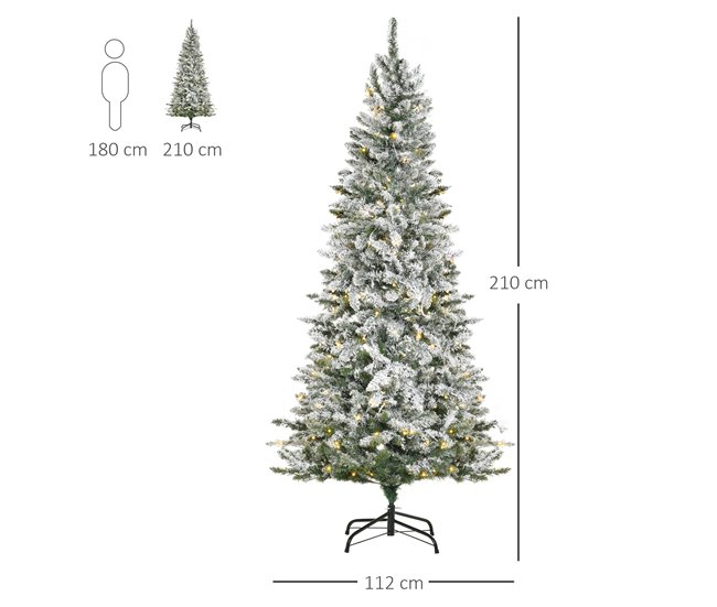 Conforama HOMCOM Árbol De Navidad Artificial Con 250 Luces LED 210 Cm Árbol Nevado Con 829 Ramas Y Base Plegable De Metal Decoración Navideña Para Interiores Ø112x210 Cm Verde