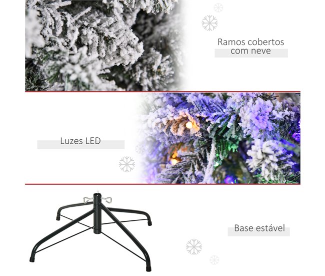 Conforama HOMCOM Árbol De Navidad Artificial Con 250 Luces LED 210 Cm Árbol Nevado Con 829 Ramas Y Base Plegable De Metal Decoración Navideña Para Interiores Ø112x210 Cm Verde