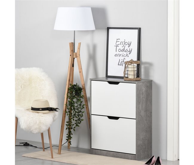 Conforama HOMCOM Armario De Zapatos Zapatero De Madera Con 2 Puertas Abatibles 4 Estantes De Almacenaje Capacidad De 8 Pares Para Entrada Pasillo Dormitorio 62 5x26x81 Cm Gris