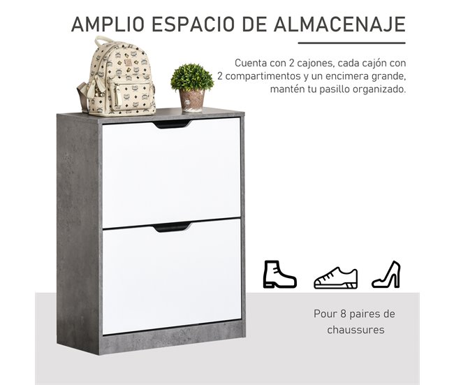 Conforama HOMCOM Armario De Zapatos Zapatero De Madera Con 2 Puertas Abatibles 4 Estantes De Almacenaje Capacidad De 8 Pares Para Entrada Pasillo Dormitorio 62 5x26x81 Cm Gris