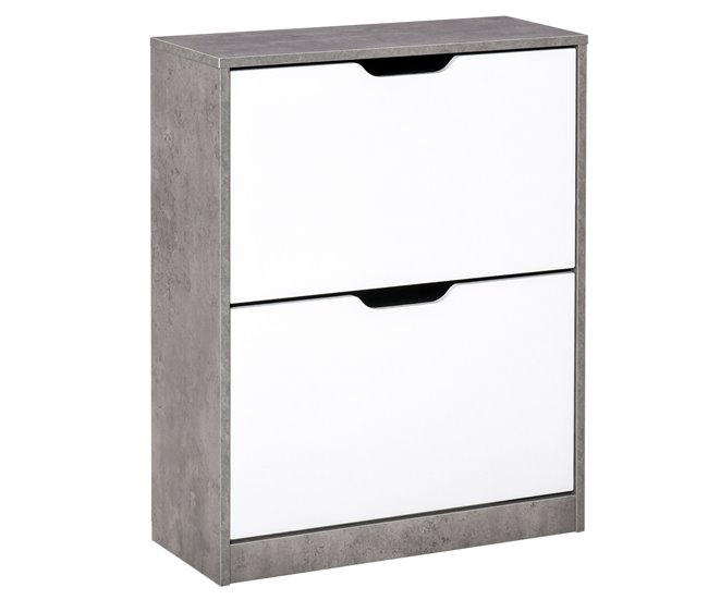 Conforama HOMCOM Armario de Zapatos Zapatero de Madera con 2 Puertas Abatibles 4 Estantes de Almacenaje Capacidad de 8 Pares para Entrada Pasillo Dormitorio 62 5x26x81 cm Gris