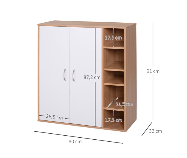 Conforama HOMCOM Armario Gabinete Consola Armario Bajo Mueble Organizador De Almacenaje Multiusos De Cocina Comedor Salón Baño Con Puertas Y Estantes Ajustables 80x32x91 Cm