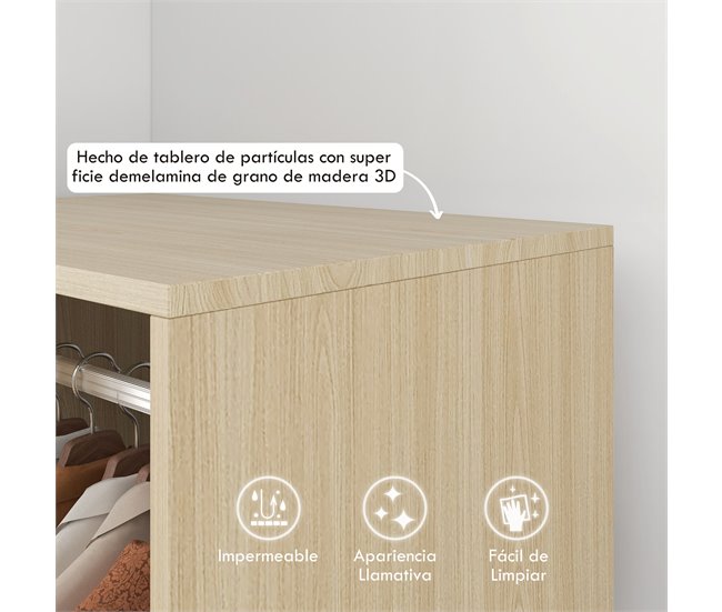 Conforama HOMCOM Armario Ropero Con Ruedas Armario Para Ropa Con Barra Estantes Abiertos Organizador Para Colgar Ropa De Dormitorio 60x40x128 Cm Natural