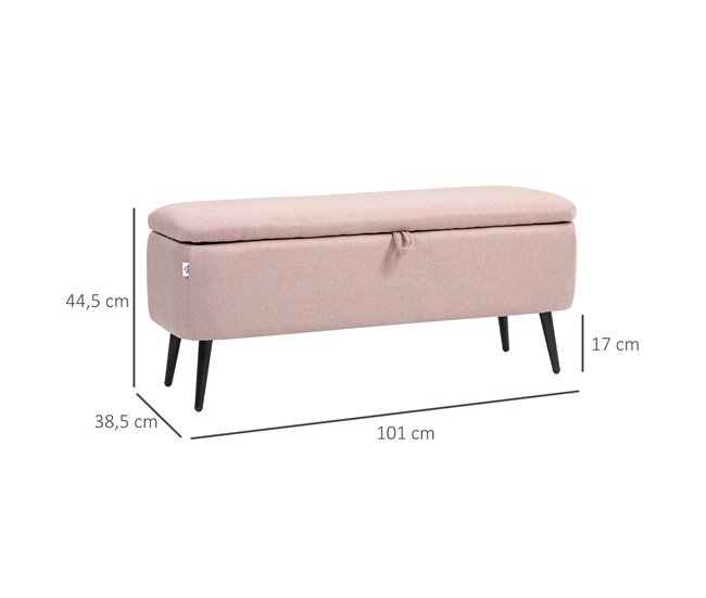 Conforama HOMCOM Banco De Almacenamiento Taburete De Almacenaje Tapizado En Lino Con Tapa Abatible Y Patas De Acero Para Dormitorio Salón Entrada Carga 150 Kg 101x38 5x44 5 Cm Rosa