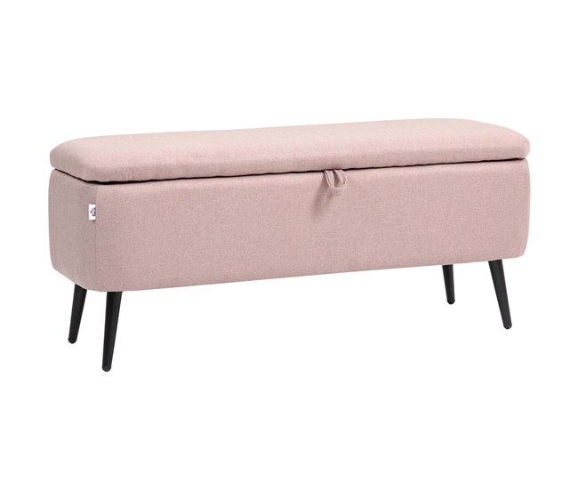 Conforama HOMCOM Banco de Almacenamiento Taburete de Almacenaje Tapizado en Lino con Tapa Abatible y Patas de Acero para Dormitorio Salón Entrada Carga 150 kg 101x38 5x44 5 cm Rosa