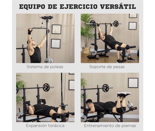 Conforama HOMCOM Banco De Pesas Multifuncional Banco De Musculación Ajustable En 6 Posiciones Para Entrenamiento De Cuerpo Completo En Gimnasio Casa Carga 150 Kg 180x134x200 Cm Plata Y Negro