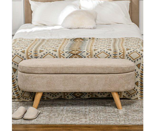 Conforama HOMCOM Banco Pie De Cama Banco De Almacenaje Con Patas De Madera Y Asiento Acolchado Carga 120 Kg Puff Almacenaje Ovalado Para Dormitorio Entrada Pasillo Beige