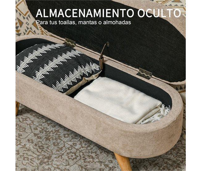 Conforama HOMCOM Banco Pie De Cama Banco De Almacenaje Con Patas De Madera Y Asiento Acolchado Carga 120 Kg Puff Almacenaje Ovalado Para Dormitorio Entrada Pasillo Beige