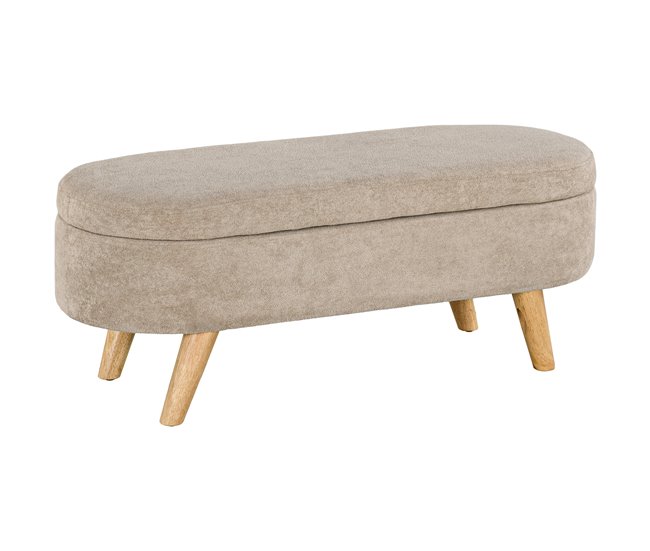 Conforama HOMCOM Banco Pie de Cama Banco de Almacenaje con Patas de Madera y Asiento Acolchado Carga 120 kg Puff Almacenaje Ovalado para Dormitorio Entrada Pasillo Beige
