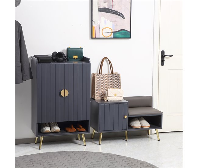 Conforama HOMCOM Banco Zapatero Mueble Zapatero Con Asiento Cojín Y Estante Abierto Para 4 Pares De Zapatos Banco Zapatero Para Entrada Recibidor Salón Pasillo 80x33x49 Cm Gris